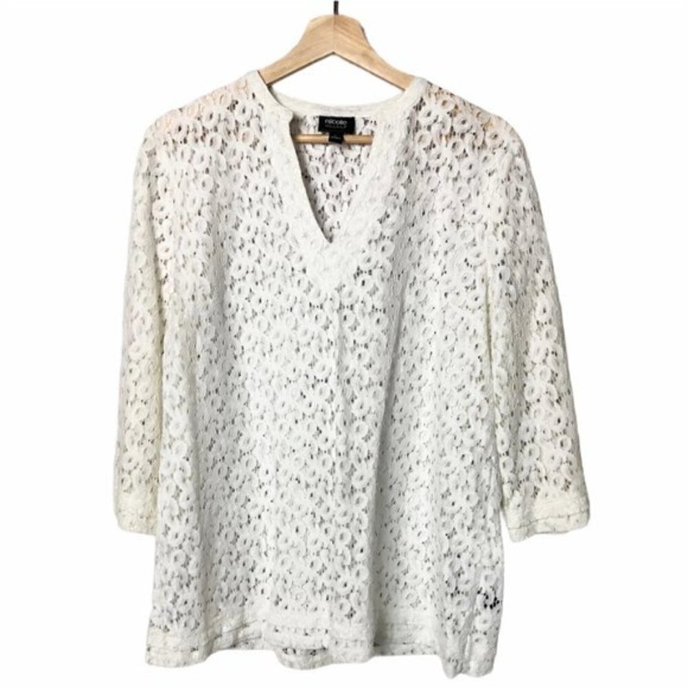 Nicole Miller Eyelet‎ Lace Long Sleeve L